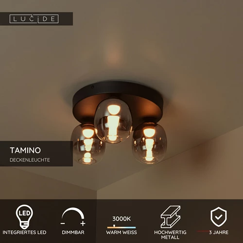 Lucide TAMINO - Deckenleuchte - LED Dim. - 3x5,6W 3000K - Schwarz - USP
